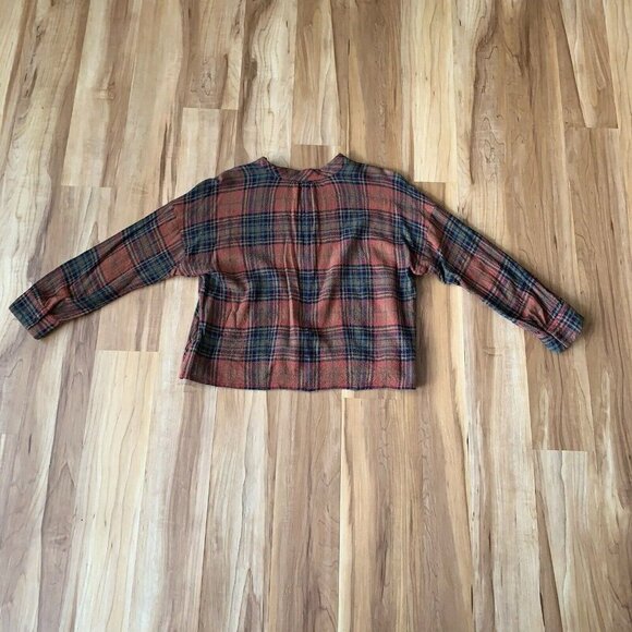 Madewell Womens Small Blouse Top Brown Rust Plaid Rayon Wool Blend Long Sleeves - Picture 6 of 10
